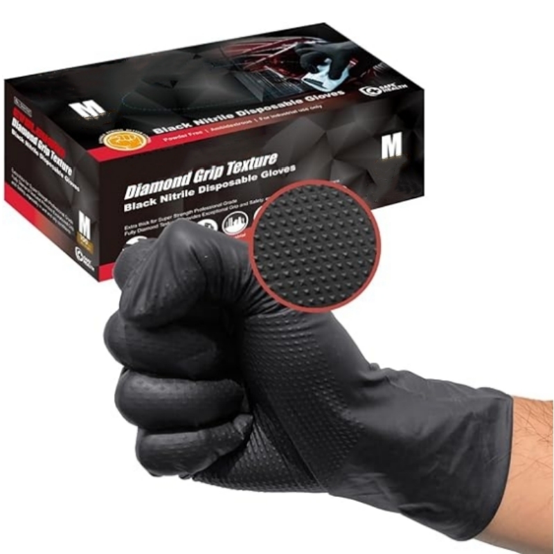 Garden Gloves - 8Mil Heavy Duty Black Nitrile Gloves